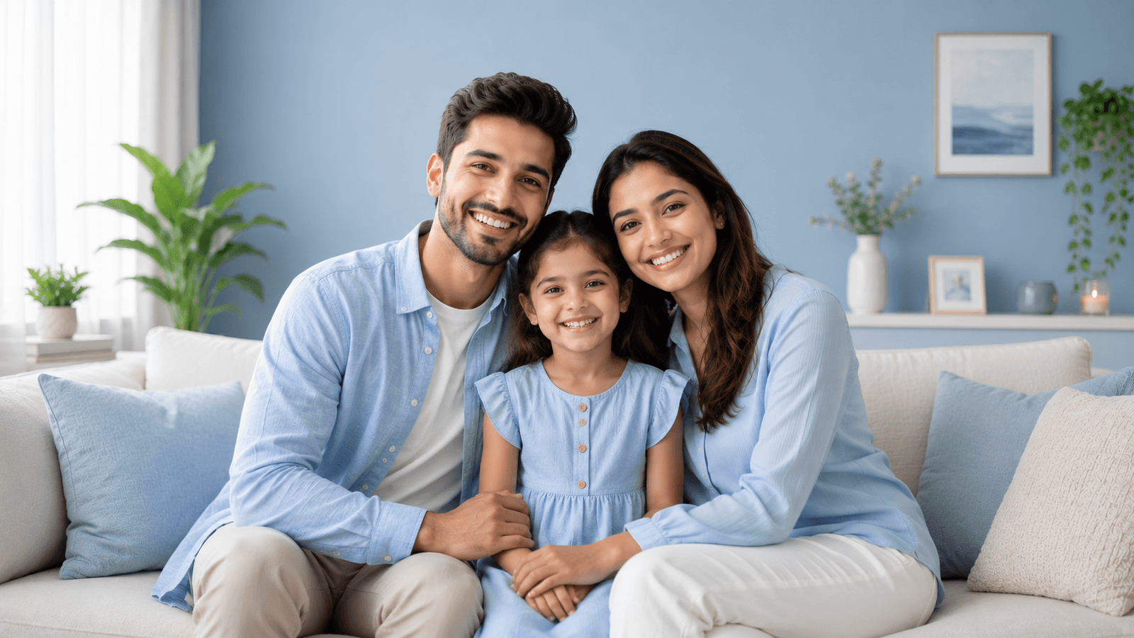 A smiling family enjoying time together at home
